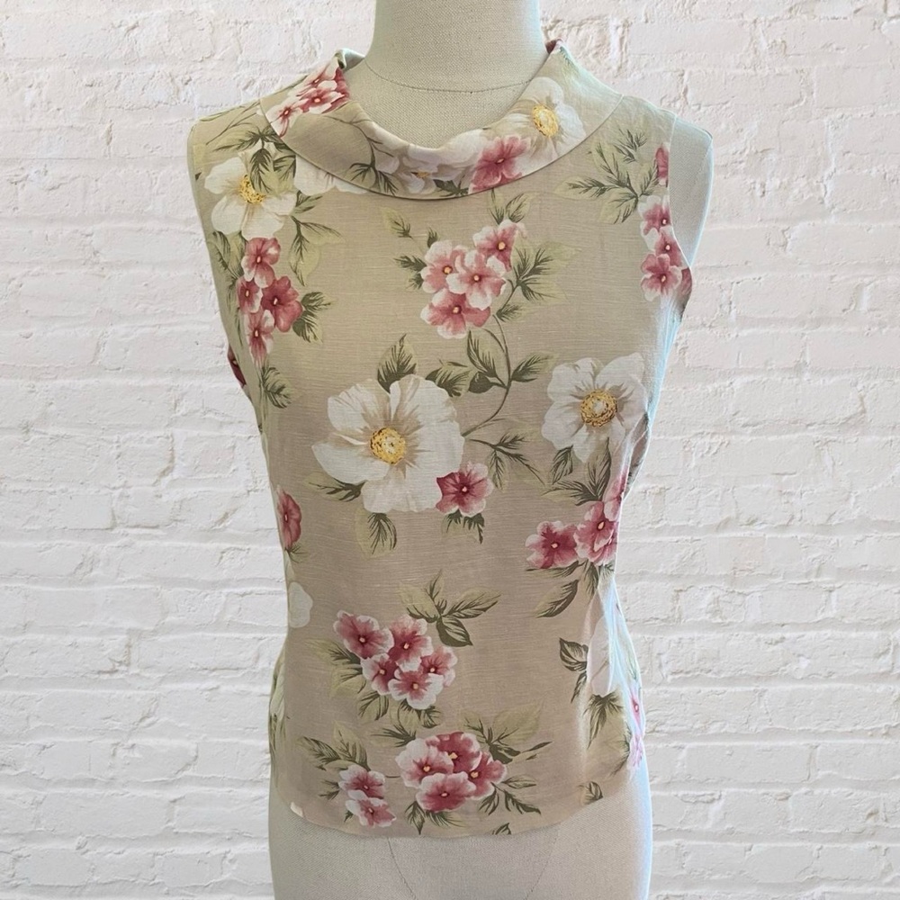 Jones New York Pink and White Fitted Sleeveless Blouse with Peter Pan Collar